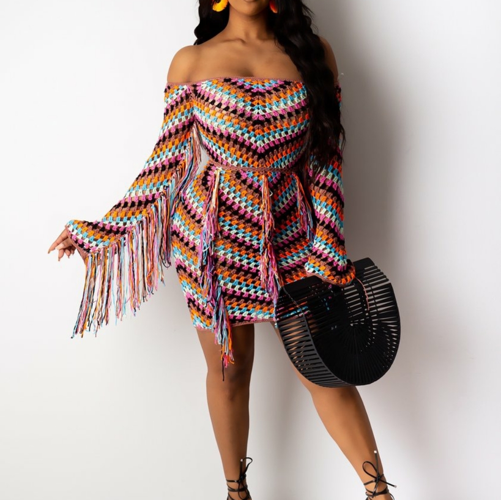 Fringe Sleeve Crochet Dress